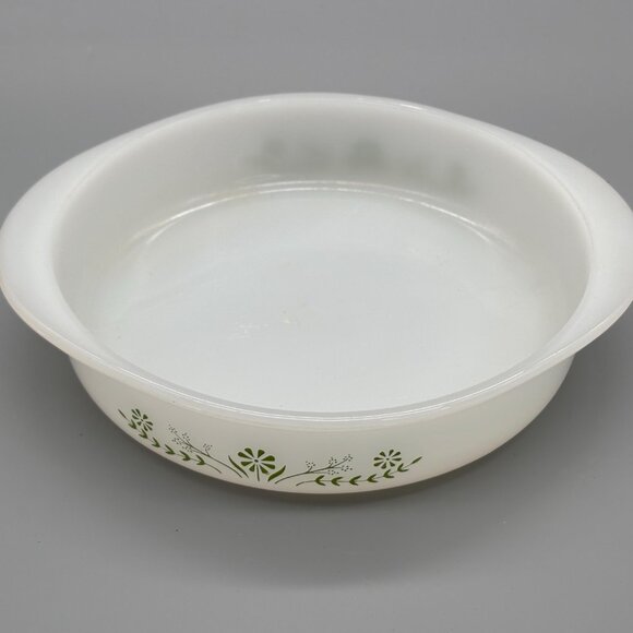 Vintage Glasbake Green Primrose Dream Milk Glass Baking Dish J242 Eight Inch - Picture 2 of 6